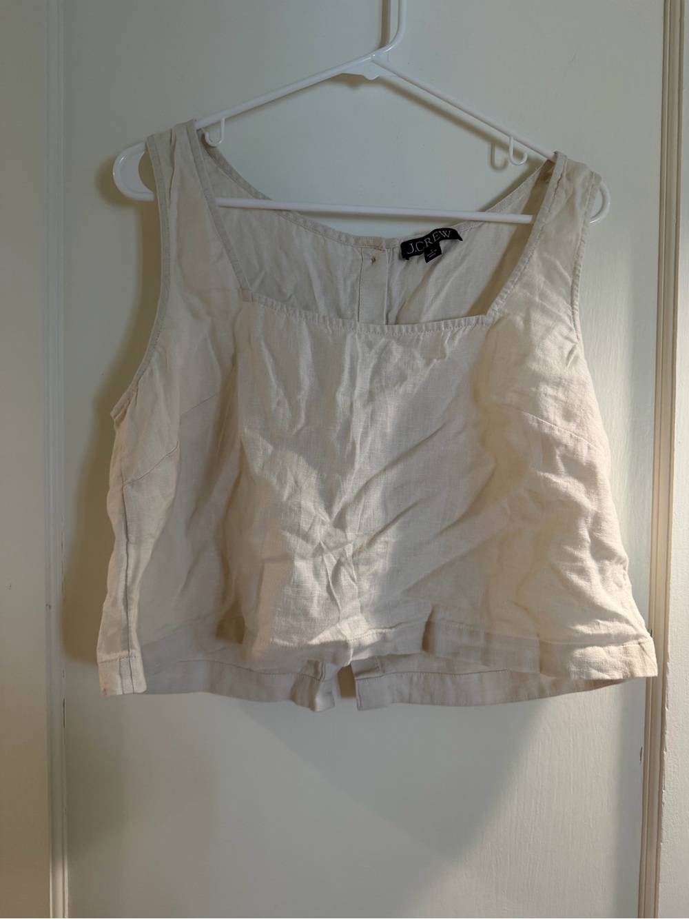 J. Crew Cream Linen-Blend Square Neck Tank